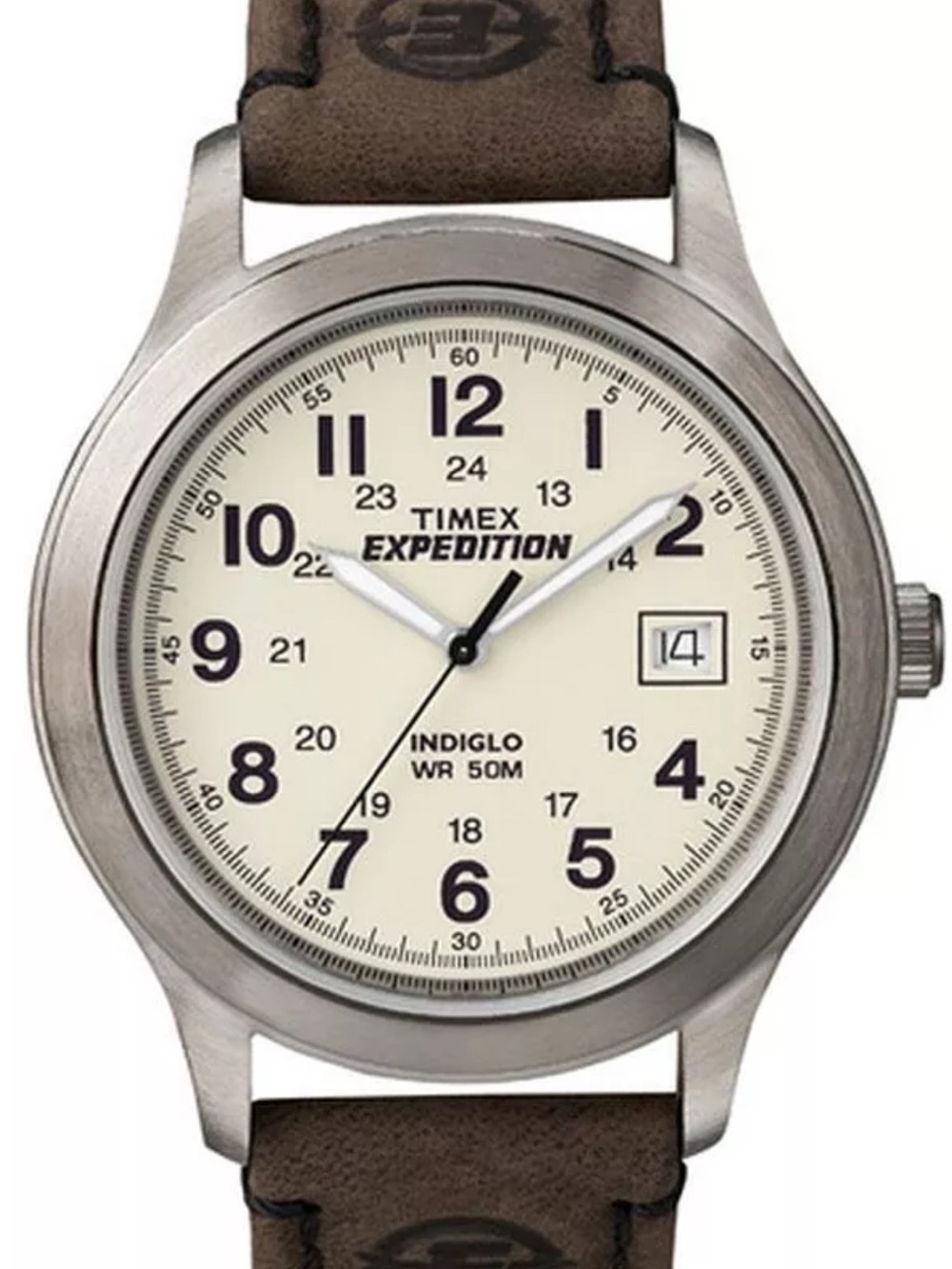 Timex T49870 Silver-Tone Case with Brown Leather Strap and Natural Dial